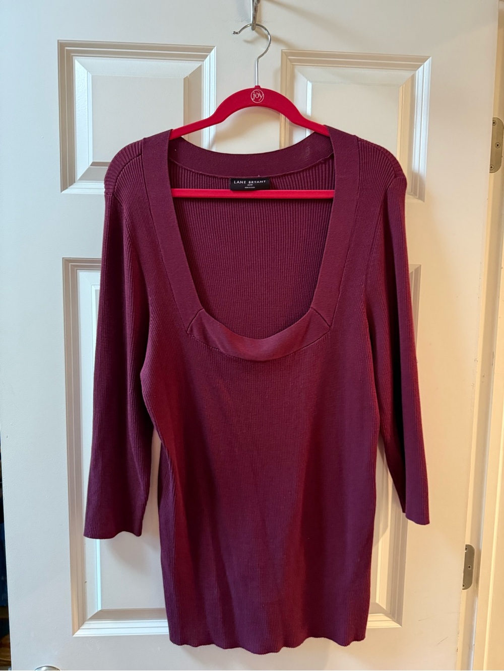Lane Bryant Ribbed Scoop Neck Top in Burgundy